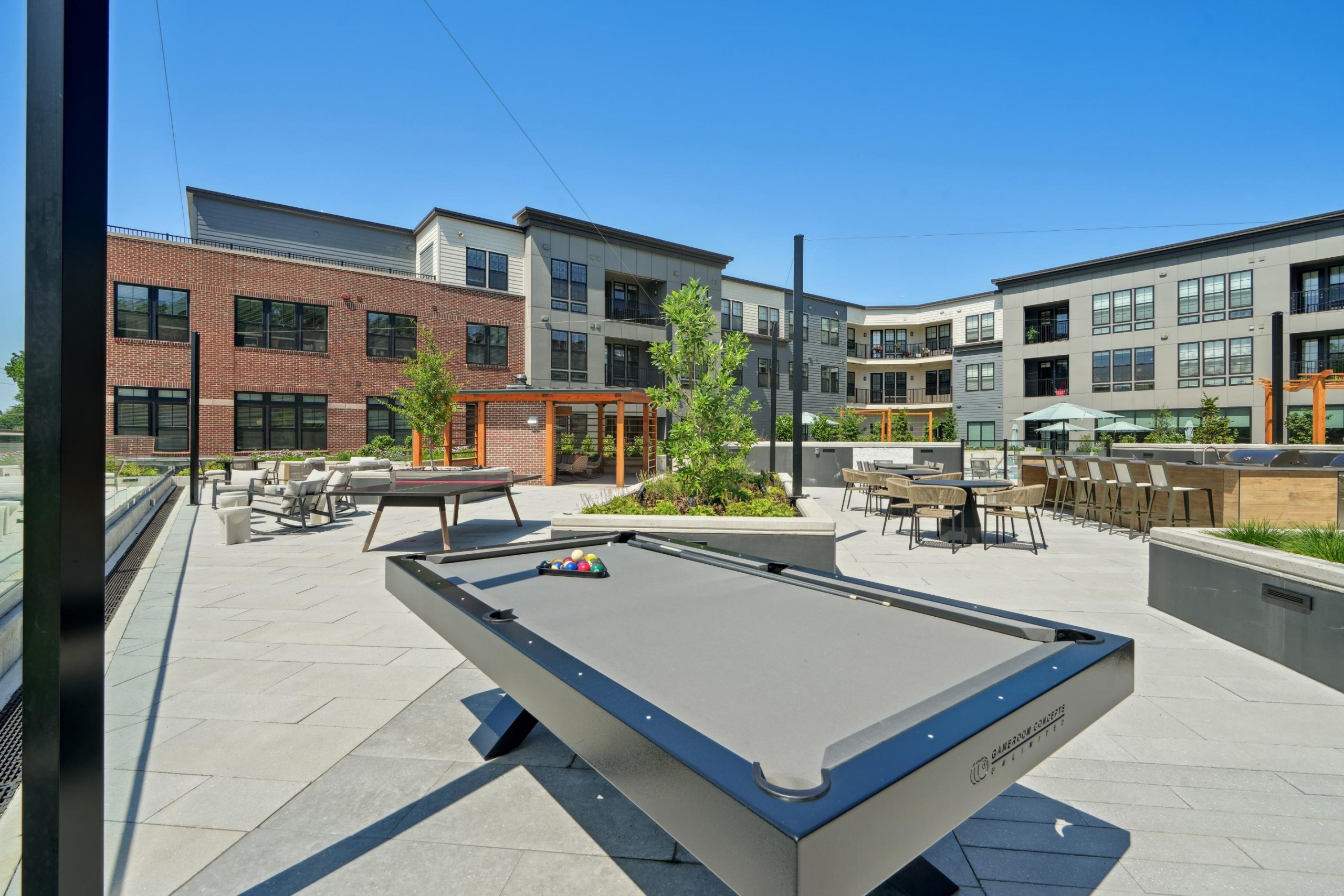 Outdoor courtyard pool table