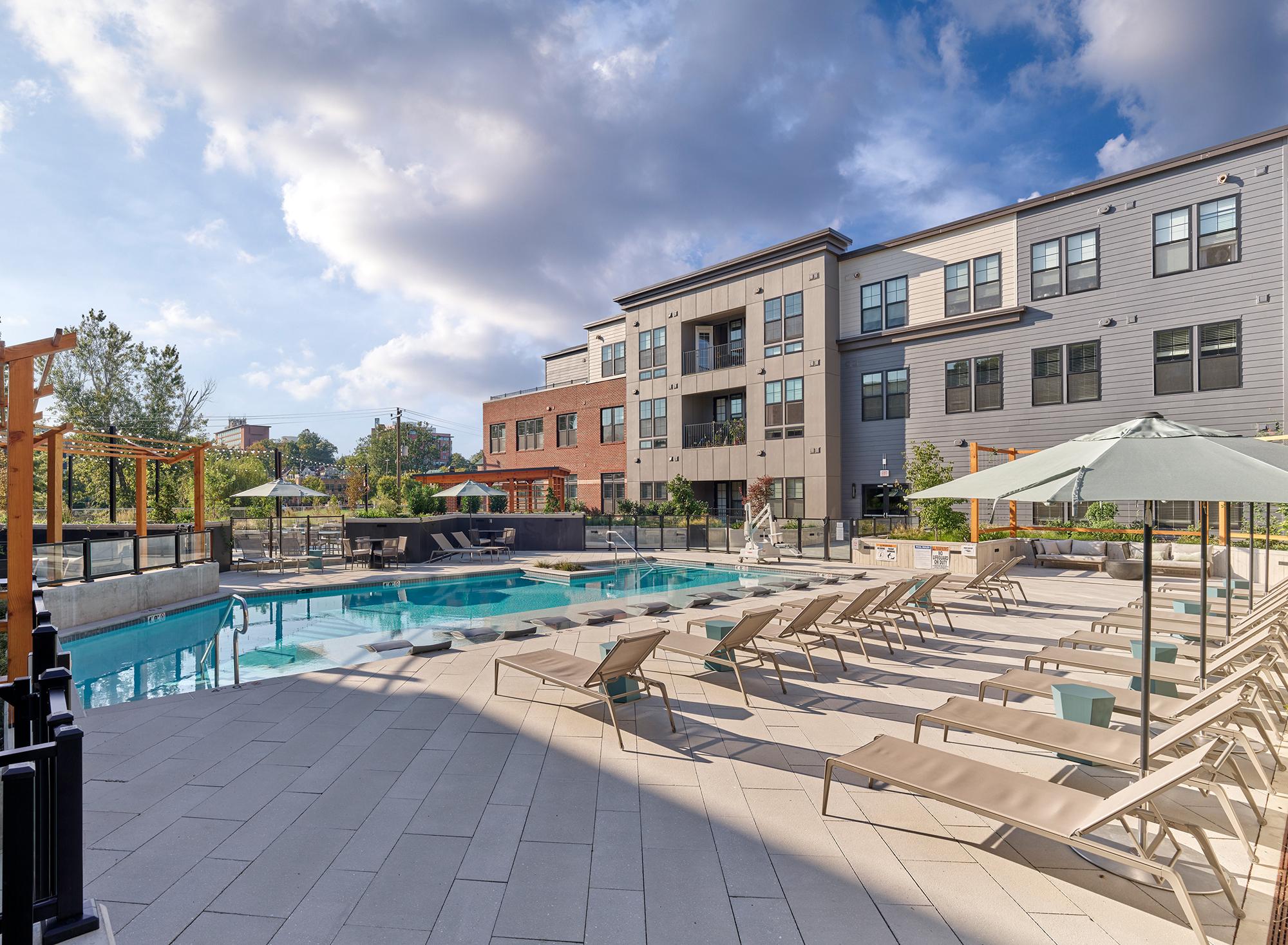 Outdoor pool and lounge chairs